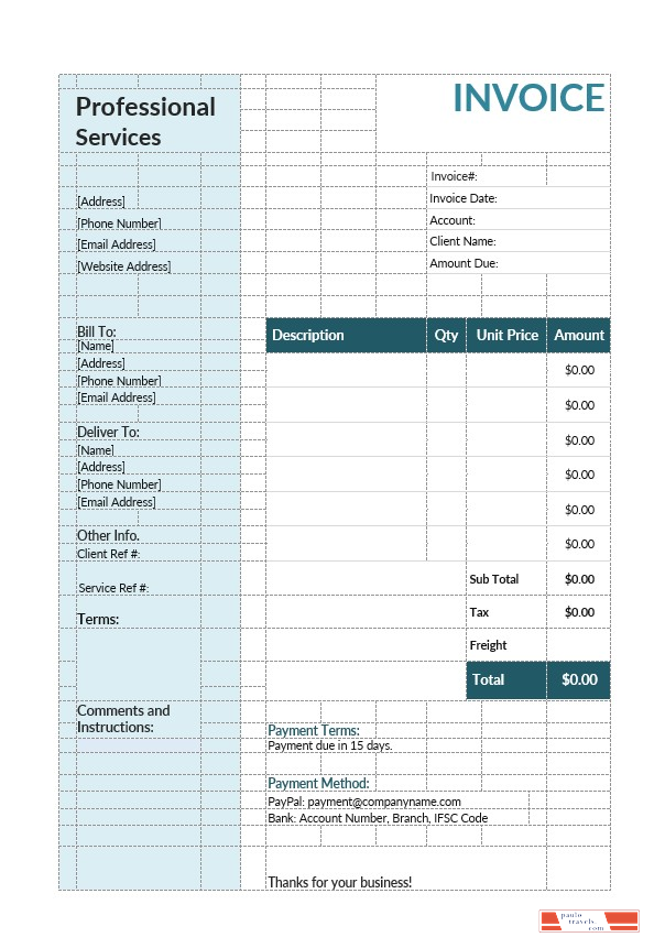 Professional Services Invoice Template PSD template
